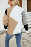 Woven Right Color Block Mock Neck Ribbed Trim Sweater • More Colors