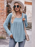 Pleated Detail Curved Hem Long Sleeve Top • More Colors