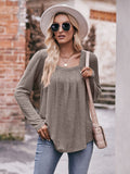 Pleated Detail Curved Hem Long Sleeve Top • More Colors