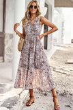 Floral Belted Surplice Sleeveless Tiered Dress • More Colors
