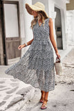 Floral Belted Surplice Sleeveless Tiered Dress • More Colors