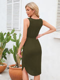 Drawstring V-Neck Wide Strap Dress • More Colors