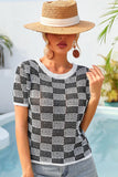 Checkered Short Sleeve Knit Top • More Colors