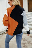Woven Right Color Block Mock Neck Ribbed Trim Sweater • More Colors