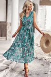 Floral Belted Surplice Sleeveless Tiered Dress • More Colors