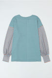 Striped Round Neck Lantern Sleeve Sweatshirt • More Colors