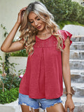 Spliced Lace Round Neck Flutter Sleeve Top • More Colors