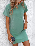 Ribbed Striped Short Sleeve Tee Dress • More Colors