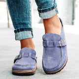Round Toe Low Heel Buckle Slip On Shoes • More Colors