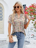 Ruched Printed Notched Short Sleeve Top • More Colors