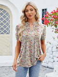 Ruched Printed Notched Short Sleeve Top • More Colors