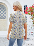 Ruched Printed Notched Short Sleeve Top • More Colors