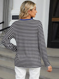 Striped Notched Long Sleeve T-Shirt • More Colors