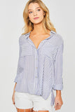 Striped Roll Up Sleeve Button Down Blouse Shirts • More Colors