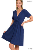 BRUSHED BUTTERY SOFT FABRIC SURPLICE DRESS