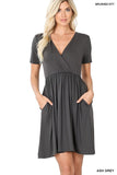 BRUSHED BUTTERY SOFT FABRIC SURPLICE DRESS