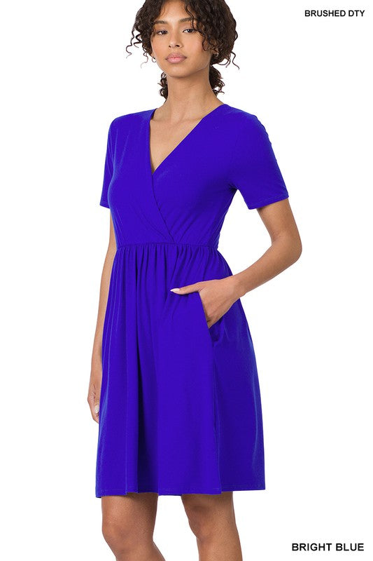 BRUSHED BUTTERY SOFT FABRIC SURPLICE DRESS