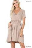 BRUSHED BUTTERY SOFT FABRIC SURPLICE DRESS