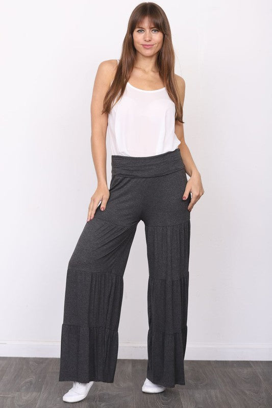 Solid Tiered Wide Leg Pants/S-3X • More Colors