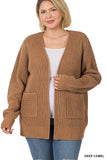 PLUS Low Gauge Waffle Open Cardigan Sweater • More Colors