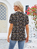 Ruched Printed Notched Short Sleeve Top • More Colors