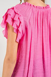 TIERED RUFFLE SLEEVE SHORT SLEEVE BLOUSE • More Colors