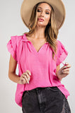 TIERED RUFFLE SLEEVE SHORT SLEEVE BLOUSE • More Colors