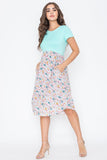 Cap Sleeve Contrast Floral Midi Dress With Pockets • More Colors