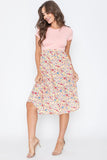 Cap Sleeve Contrast Floral Midi Dress With Pockets • More Colors
