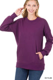 LONG SLEEVE ROUND NECK SWEATSHIRT SIDE POCKETS • MORE COLORS