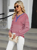 Striped Notched Long Sleeve T-Shirt • More Colors