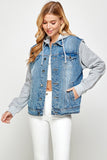 Women's Denim  Jacket with Fleece Hoodie