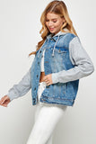 Women's Denim  Jacket with Fleece Hoodie