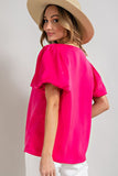 V-NECK PUFF SLEEVE BLOUSE TOP • More Colors