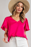 V-NECK PUFF SLEEVE BLOUSE TOP • More Colors