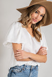 V-NECK PUFF SLEEVE BLOUSE TOP • More Colors
