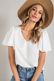 V-NECK PUFF SLEEVE BLOUSE TOP • More Colors