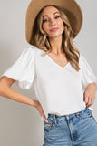 V-NECK PUFF SLEEVE BLOUSE TOP • More Colors