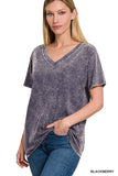 WASHED SHORT SLEEVE V-NECK TOP • MORE COLORS