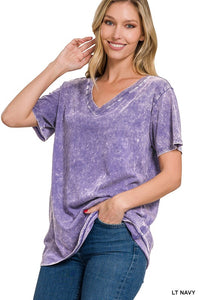 WASHED SHORT SLEEVE V-NECK TOP • MORE COLORS