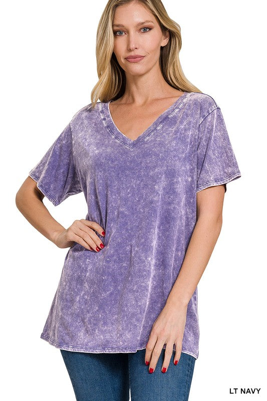 WASHED SHORT SLEEVE V-NECK TOP • MORE COLORS