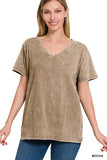 WASHED SHORT SLEEVE V-NECK TOP • MORE COLORS