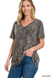 WASHED SHORT SLEEVE V-NECK TOP • MORE COLORS