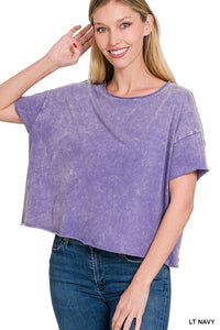 ACID WASH RAW EDGE SHORT SLEEVE TOP • MORE COLORS