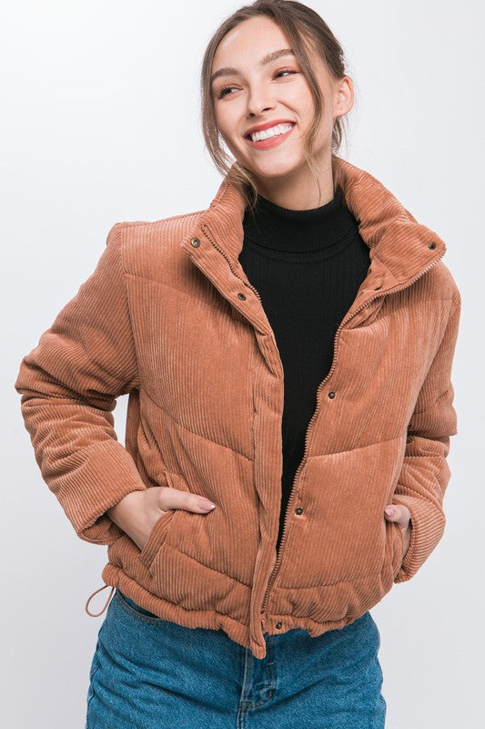 Corduroy Puffer Jacket with Toggle Detail • More Colors