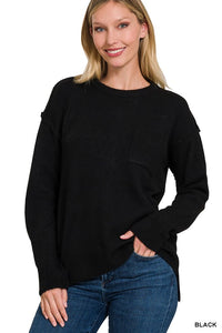 MELANGE HI-LOW HEM ROUND NECK SWEATER • MORE COLORS