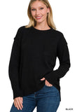 MELANGE HI-LOW HEM ROUND NECK SWEATER • MORE COLORS