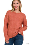 MELANGE HI-LOW HEM ROUND NECK SWEATER • MORE COLORS