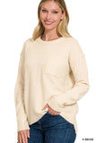 MELANGE HI-LOW HEM ROUND NECK SWEATER • MORE COLORS