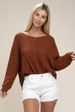 V Neck Raglan Sleeve Knit Sweater